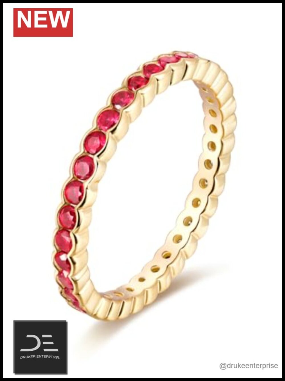 Genuine Ruby Eternity Ring 925 Sterling Silver Yellow Gold Plated